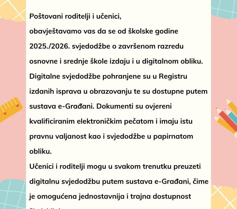 Obavijest roditeljima/skrbnicima